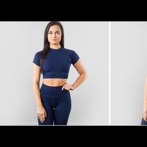 Navy Alphalete Revival short sleeve crop top